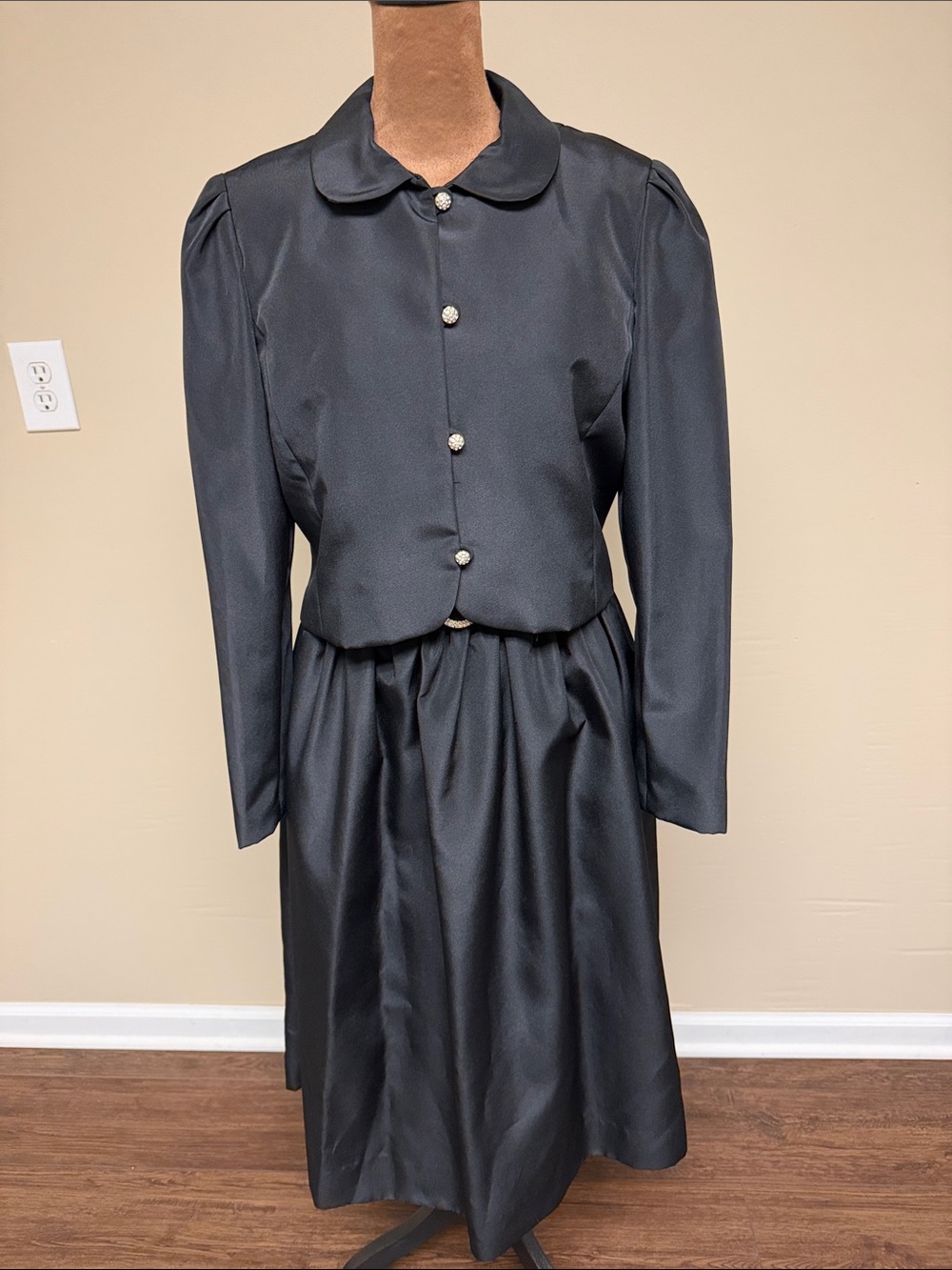 Classic Black Midi Dress with Button-Front Jacket